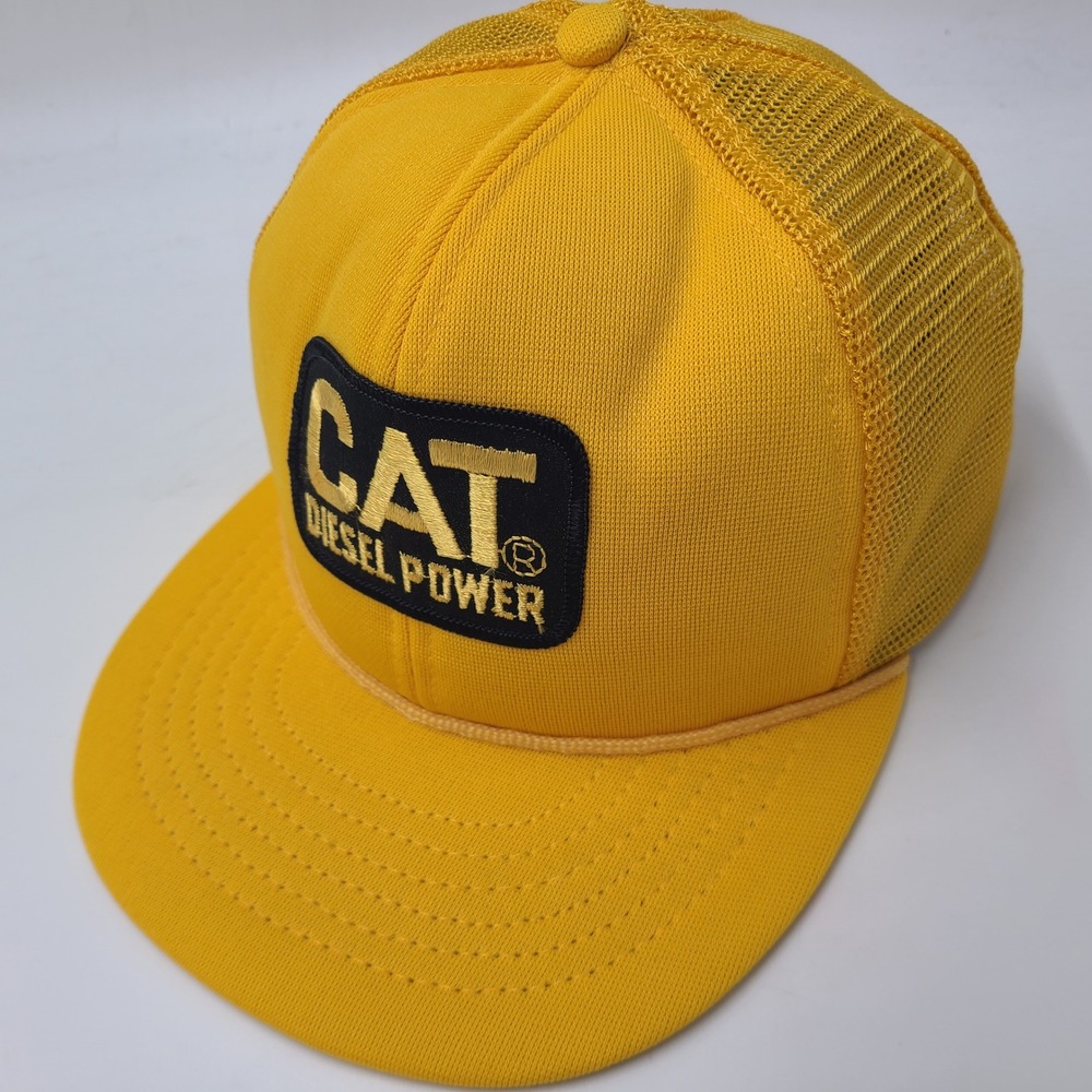 Vintage CAT Caterpillar Hat Snapback Trucker Mesh Yellow Diesel Power Patch Men
